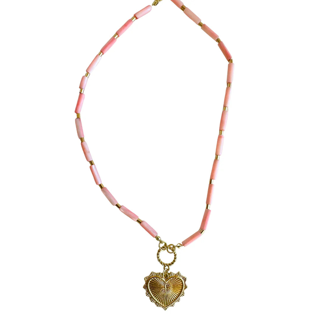 Blush Beaded Heart Necklace | Tori Bradburry