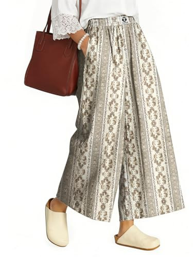 TARSE Womens Wide Leg Linen Capri Pants Summer Elastic Waist Palazzo Trousers Bottoms with Pocket... | Amazon (US)