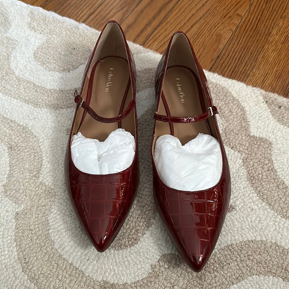 CALVIN KLEIN RED PATENT LEATHER POINTED TOE FLATS SZ 10 NEW | Poshmark