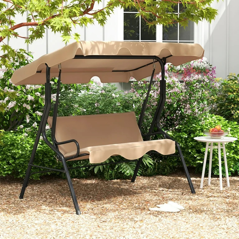 Costway Metal, Polyester, Oxford Cloth Porch Swing, Beige | Walmart (US)