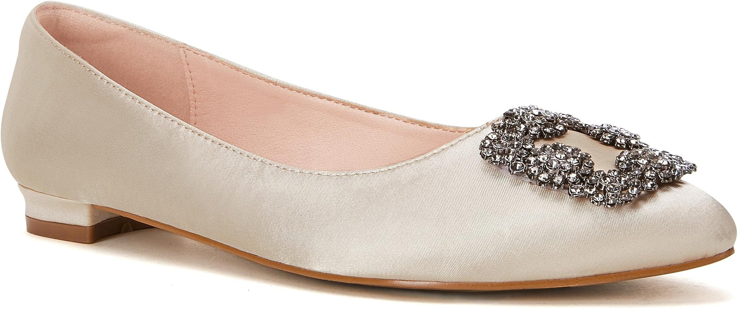 Amazon.com | VETASTE Flats Shoes for Women Comfort Satin Pointed Toe Slip On Ballet Shoes with Je... | Amazon (US)