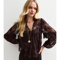 Plum Floral Lace High Neck Semi-Sheer Blouse New Look | New Look (UK)