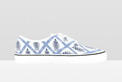Ginger Jars Printed Lace Up Classic Canvas Sneakers - Blue and White | eBay US