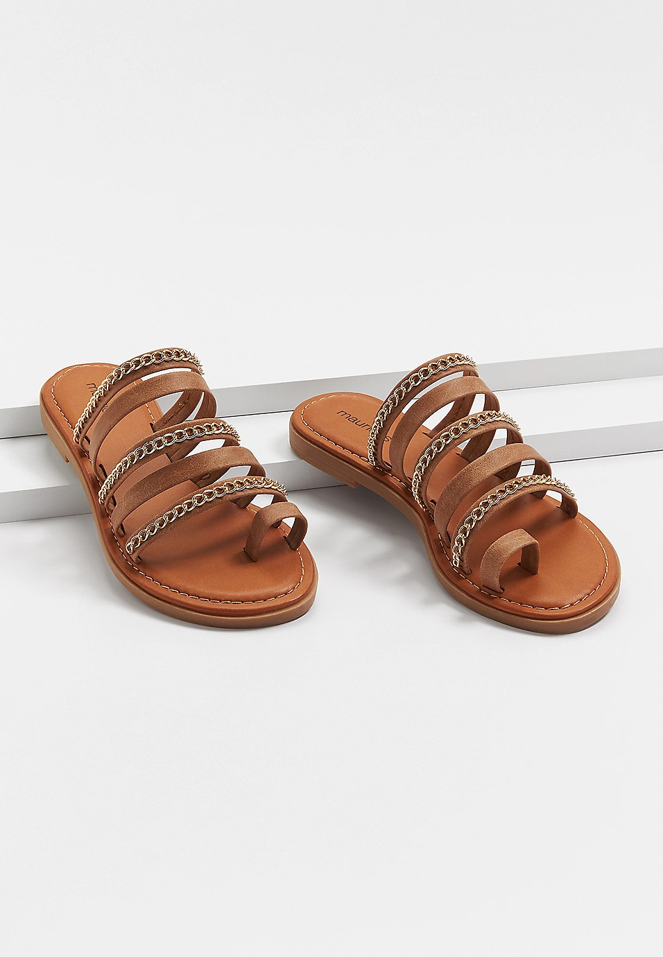 Lydia Brown Gold Chain Strappy Sandal | Maurices
