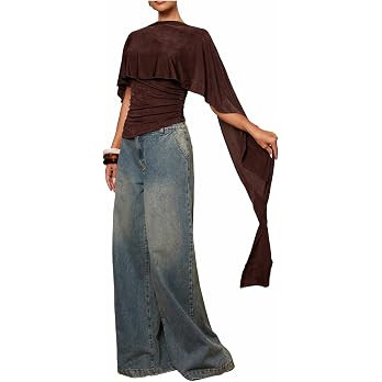 OYOANGLE Women's Asymmetrical Going Out Tops Summer Cinched Waist Blouse | Amazon (US)