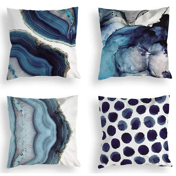 Throw Pillow Covers Decorative Navy Blue Sofa Pillow Cases for Couch Marble Dots Sea Texture Line... | Walmart (US)