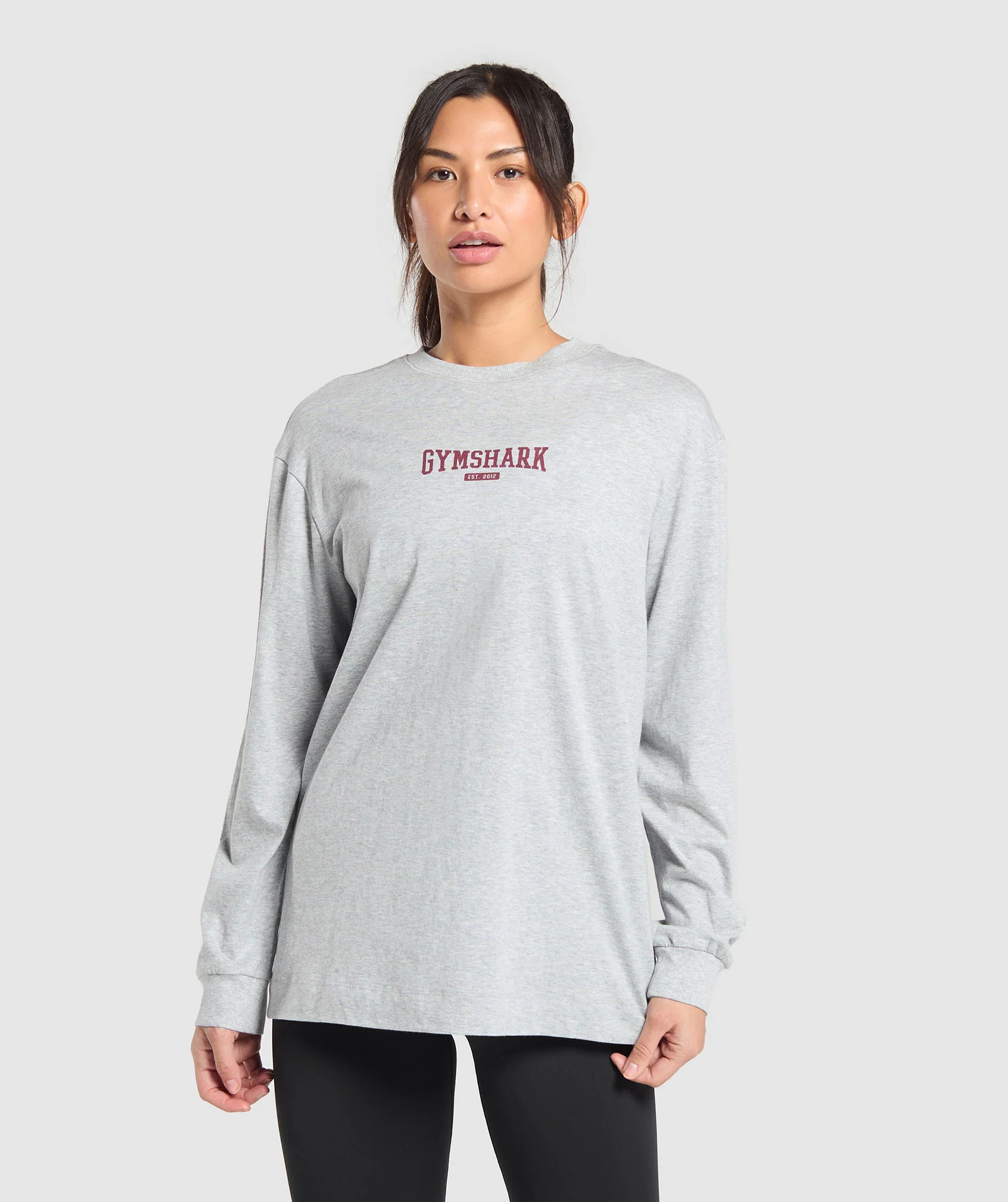 Gymshark Collegiate Lifestyle Long Sleeve Top - Light Grey Core Marl | Gymshark US