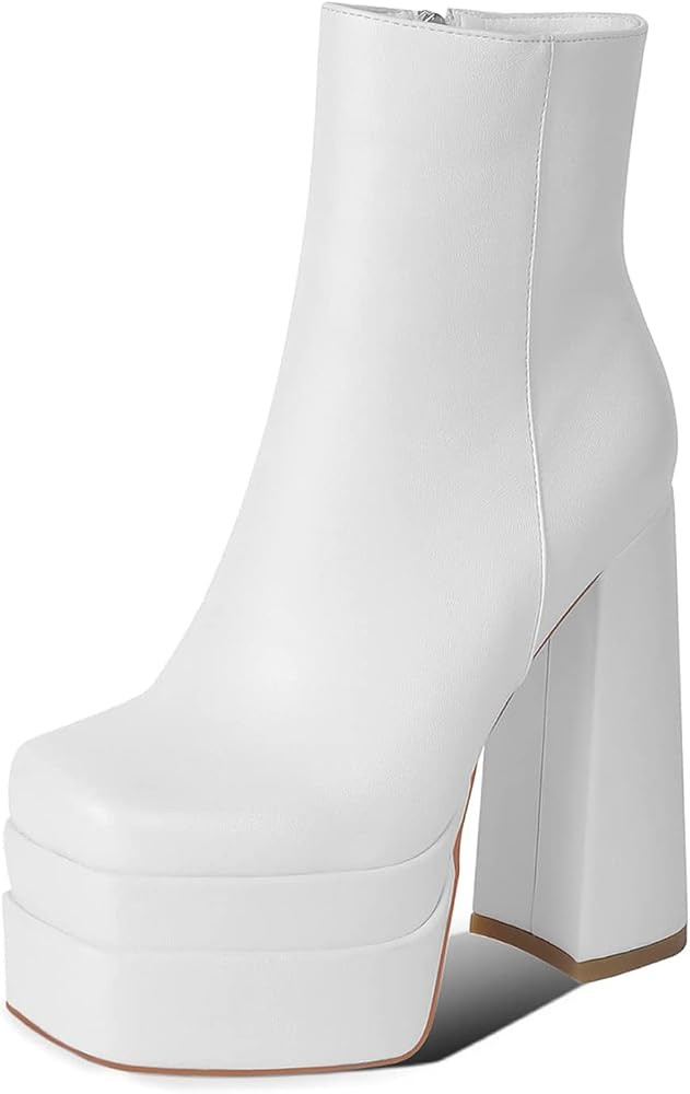 wetkiss Platform Boots for Women, with Sassy Platform, Chunky Heel, Square Toe and Side Zipper Desig | Amazon (US)
