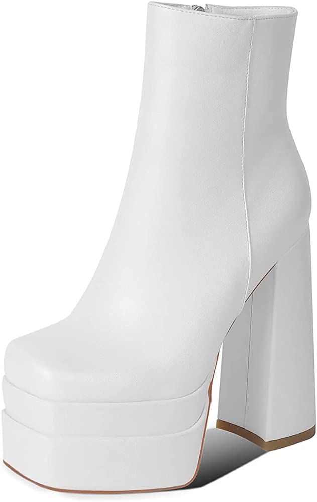 WETKISS Platform Boots for Women, with Sassy Platform, Chunky Heel, Square Toe and Side Zipper De... | Amazon (US)
