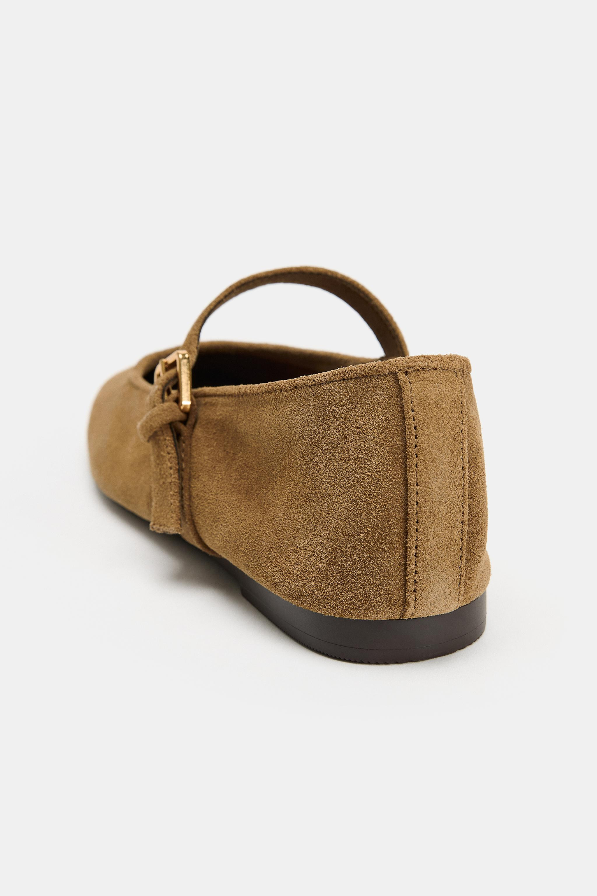 SPLIT SUEDE BALLERINA SHOES | Zara UK