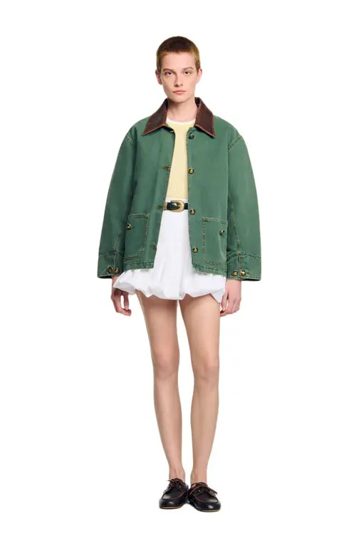 SANDRO Workwear jacket in Dark Green at Nordstrom, Size 42 Eu | Nordstrom