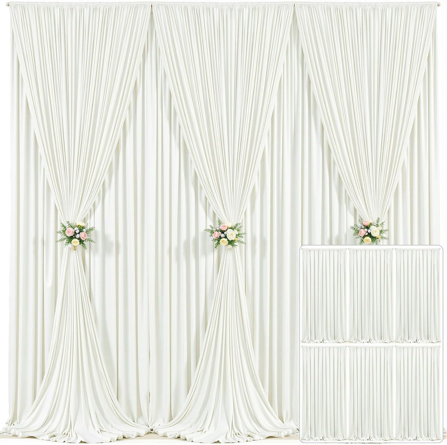 6 Panels Ivory Backdrop Curtain for Wedding Parties Wrinkle Free Ivory Photo Curtains Backdrop Drapes Fabric Decoration for Baby Shower Photoshoot 30ft(W) x 10ft(H) | Amazon (US)
