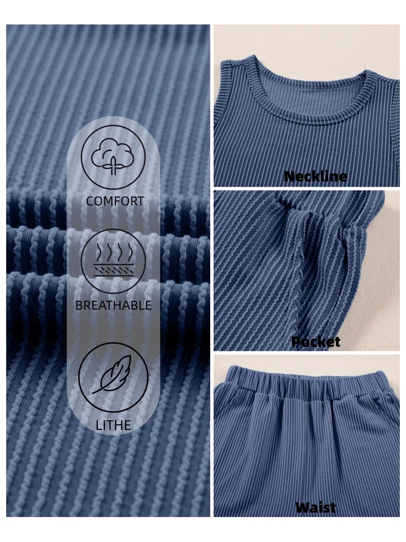 DOKOTOO 2 Piece Outfits for Women Lounge Sets Casual Crewneck Sleeveless Tops and High Waisted Sh... | Walmart (US)