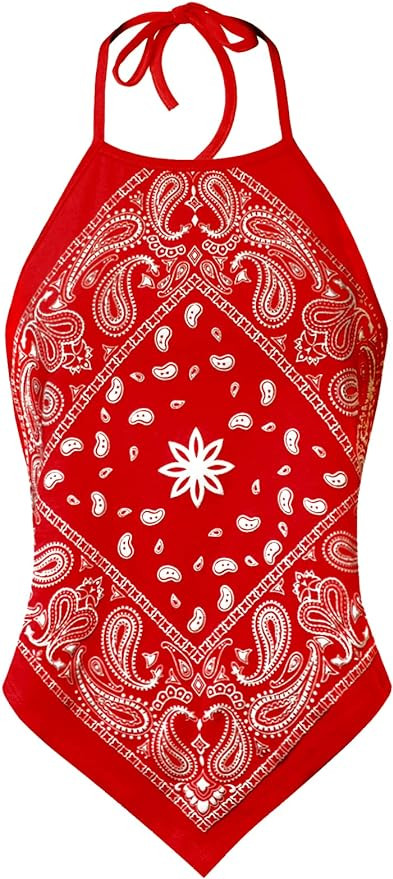 Design by Olivia Women's Sexy Paisley Bandana/Tie dye Halter Top Shirt- Made in USA | Amazon (US)