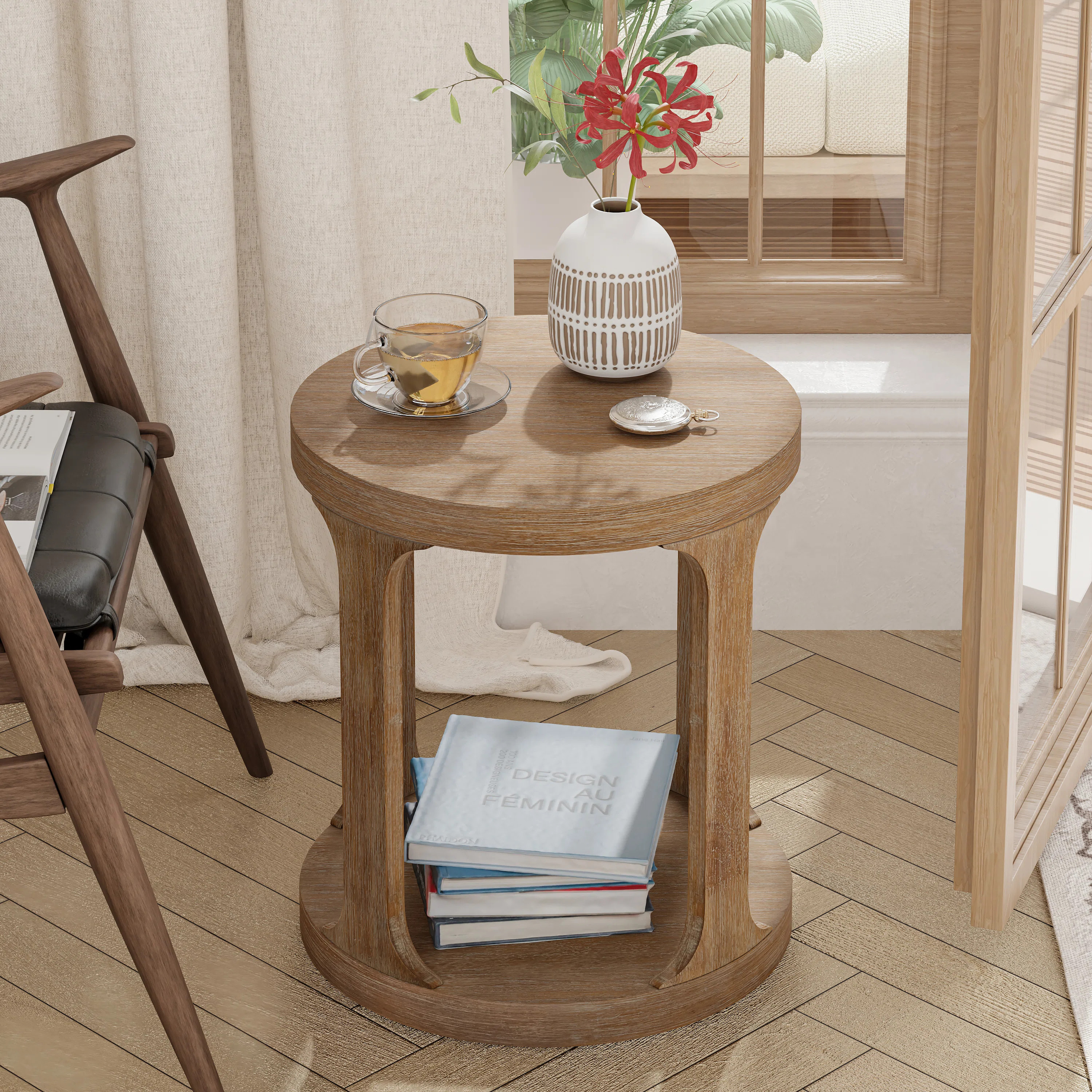 Farmhouse Round Wood  End Table | Wayfair North America