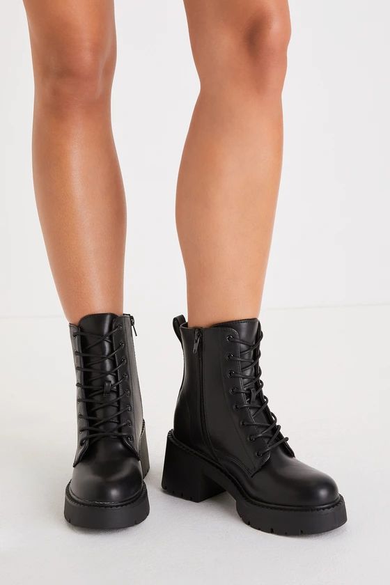 Talent Black Lace-Up Platform Combat Boots | Lulus (US)