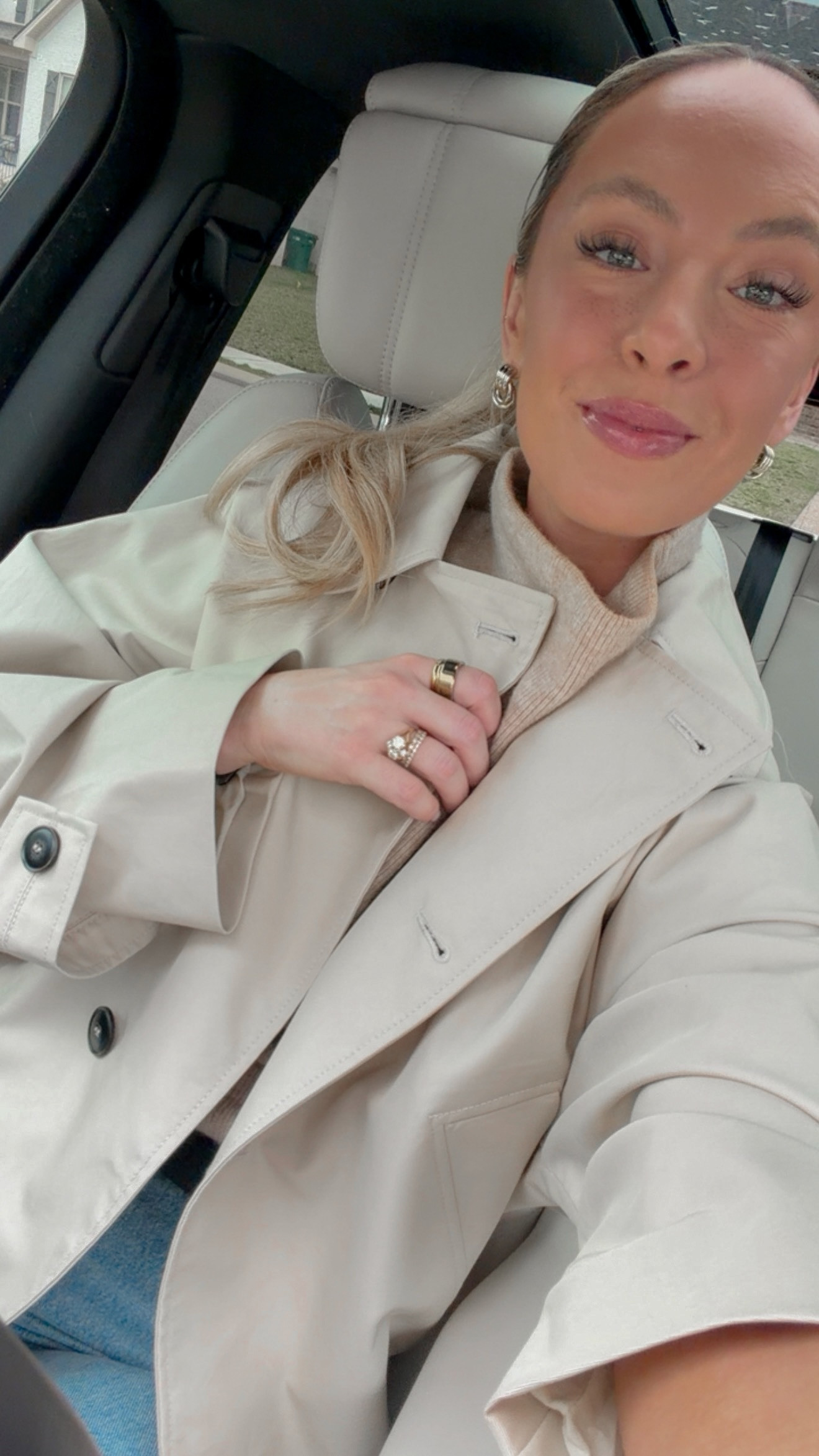 Zara cropped trench jacket outfit, cropped trench coat outfit women, Amazon mock neck sweater outfit, mock neck sweater outfit women, trench coat spring outfit women, neutral spring outfit women, elevated casual outfit women, chic everyday outfit women, minimalist spring outfit women, trench coat outfit with jeans 

 #LTKgrwm #LTKootd #LTKSeasonal