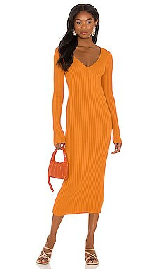 NBD Bekah Deep V Midi Dress in Ginger from Revolve.com | Revolve Clothing (Global)