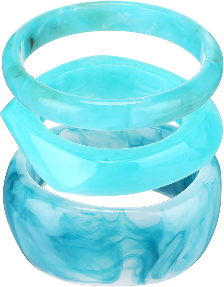 Quelay 3 Pcs Acrylic Colorful Resin Bangle Boho Chunky Bracelets for Women Irregular Geometric Cuff Wide Bracelets | Amazon (US)