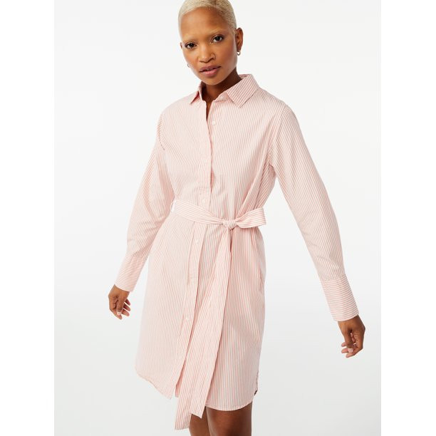 Free Assembly Women's Long Sleeve Shirt Dress - Walmart.com | Walmart (US)