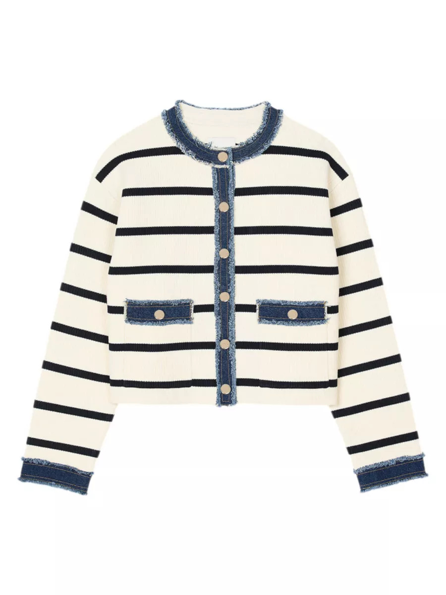 Stripy Cardigan with Denim Details | Saks Fifth Avenue