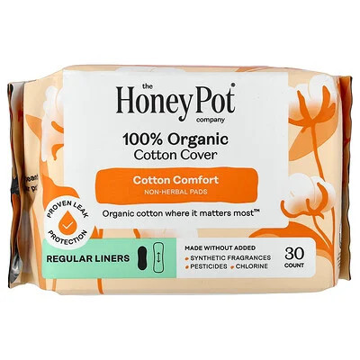 The Honey Pot Company, 100% Organic Cottom Cover, Non-Herbal Pads, Regular, 30 Count | iHerb