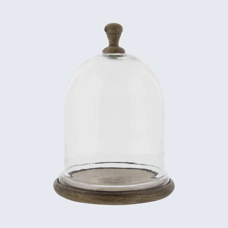 Pearson Farmhouse Dome Shaped Wood and Glass Cloche | Wayfair North America