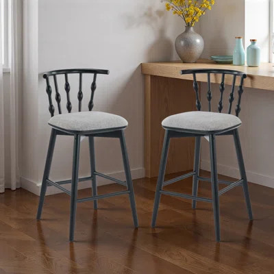 Indoor Wooden Barstool, Black Finish With Grey Upholstery, Set Of 2 | Wayfair North America