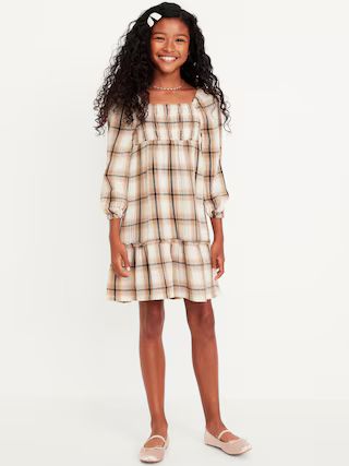 Printed Long-Sleeve Double-Weave Fit and Flare Dress for Girls | Old Navy (US)