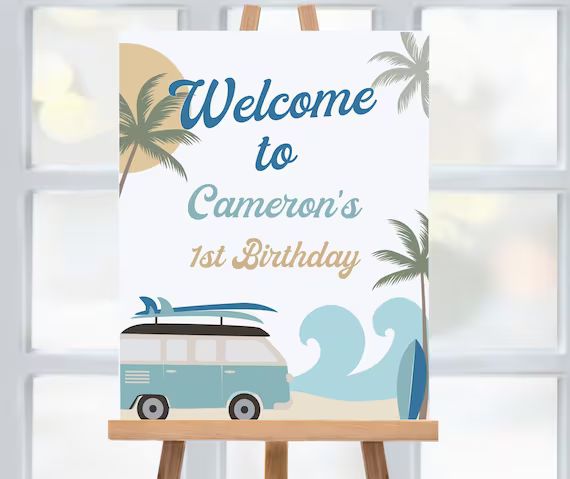 Surf Birthday Welcome Poster Surfer 1st Birthday Sign Corjl - Etsy | Etsy (US)
