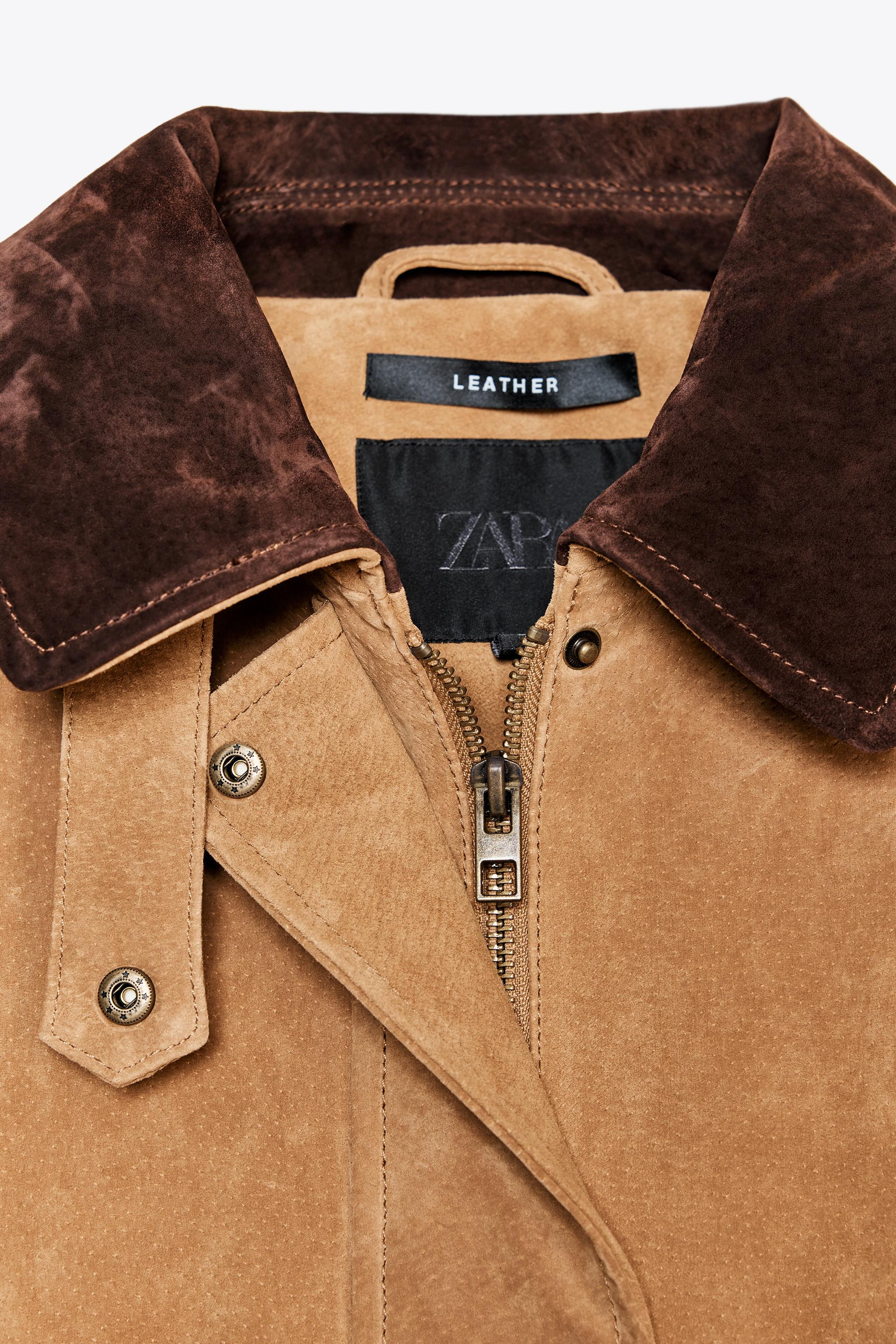 Jacket made of 100% suede leather. Contrast lapel collar in the same fabric. Long sleeves with bu... | Zara UK