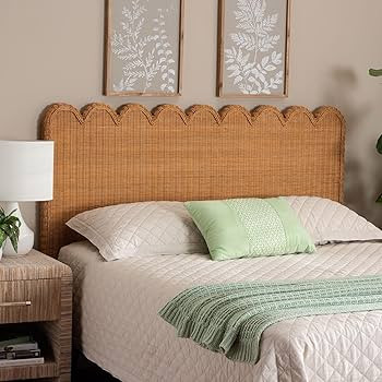 Bali & pari Maritza Bohemian Light Honey Scalloped Rattan Pitrit Queen Standalone Headboard | Amazon (US)