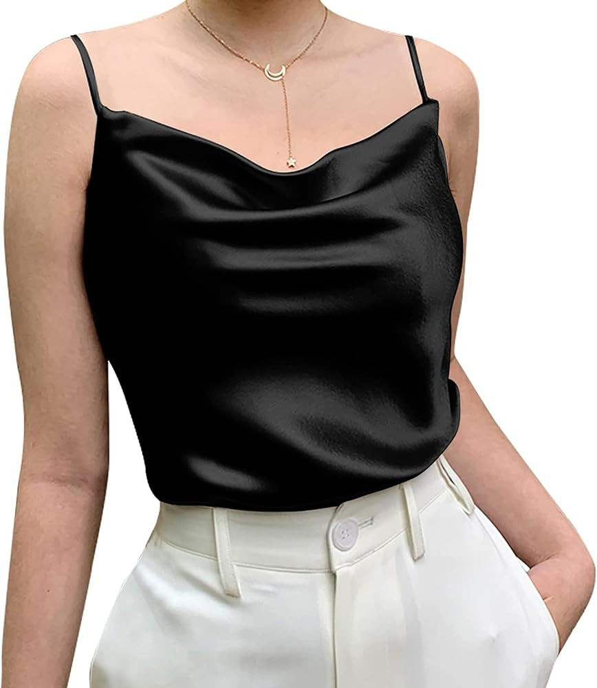 Miqieer Basic Women's Silk Tank Top Ladies V-Neck Camisole Silky Loose Sleeveless Blouse Satin Ta... | Amazon (US)