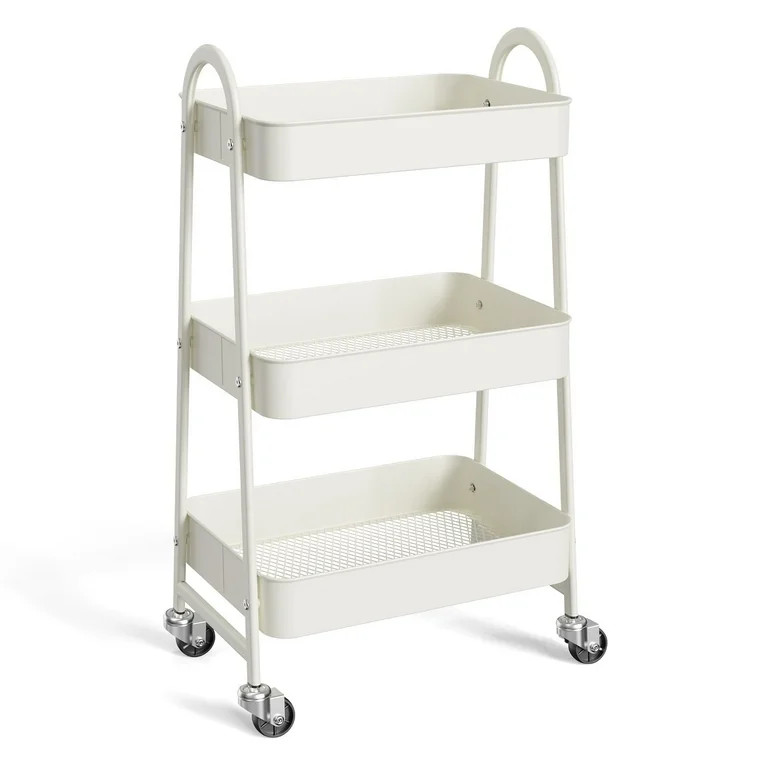 ZUNMOS 3 Tier Utility Rolling Cart, Metal Mobile Storage Cart with Lockable Caster Wheels, Storag... | Walmart (US)