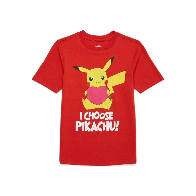 Pokemon Boys’ Pikachu Valentine’s Day Short Sleeve Graphic T-Shirt, Sizes 4-18 - Walmart.com | Walmart (US)