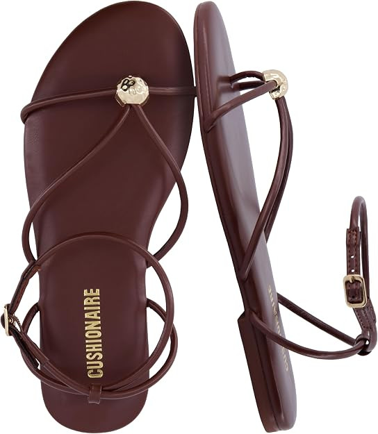 CUSHIONAIRE Tory Strappy Flat Sandals for Women, Toe Ring Sandals with Adjustable Buckle Ankle St... | Amazon (US)