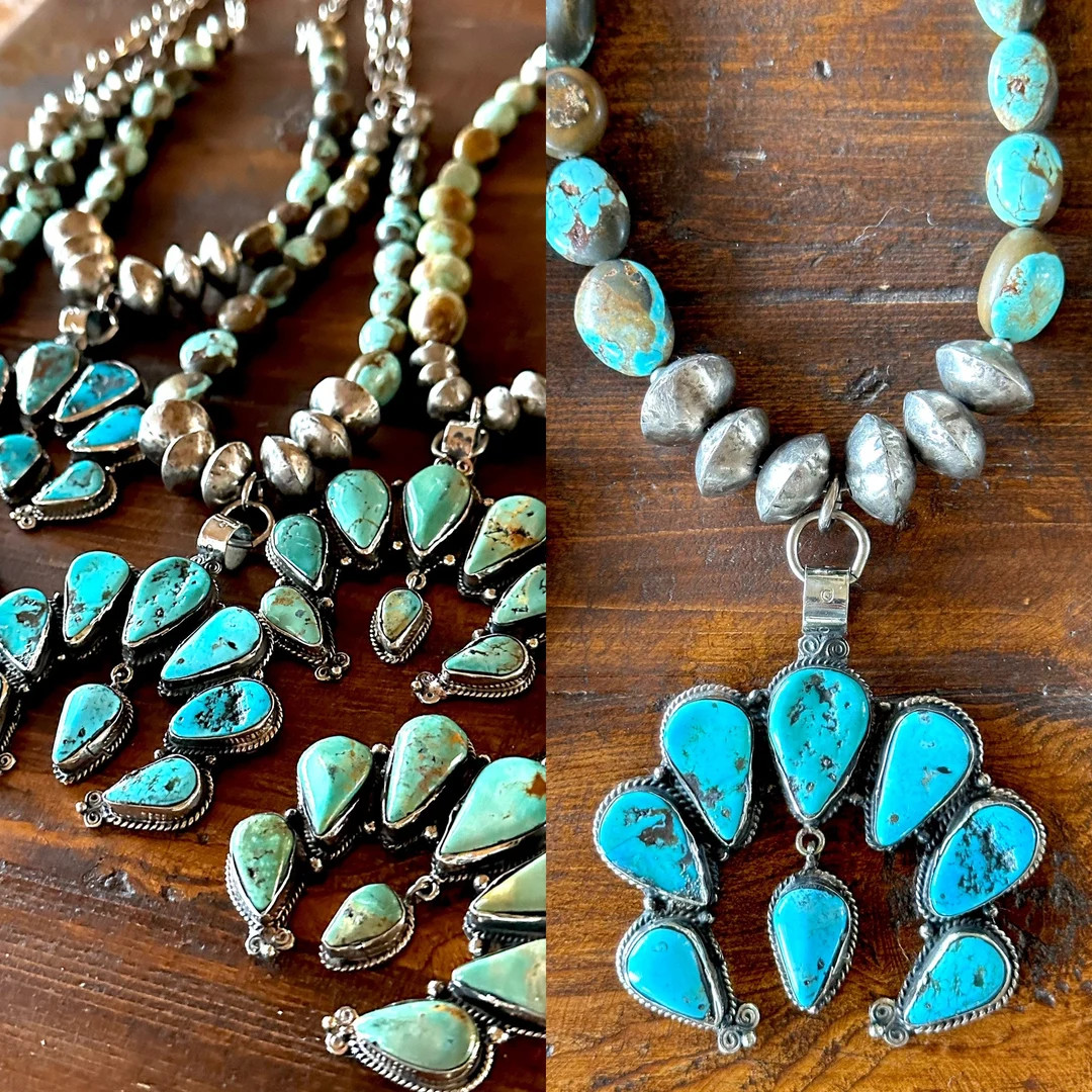 Squash Blossom Necklace With Kingman Turquoise Western Jewelry - Etsy | Etsy (US)