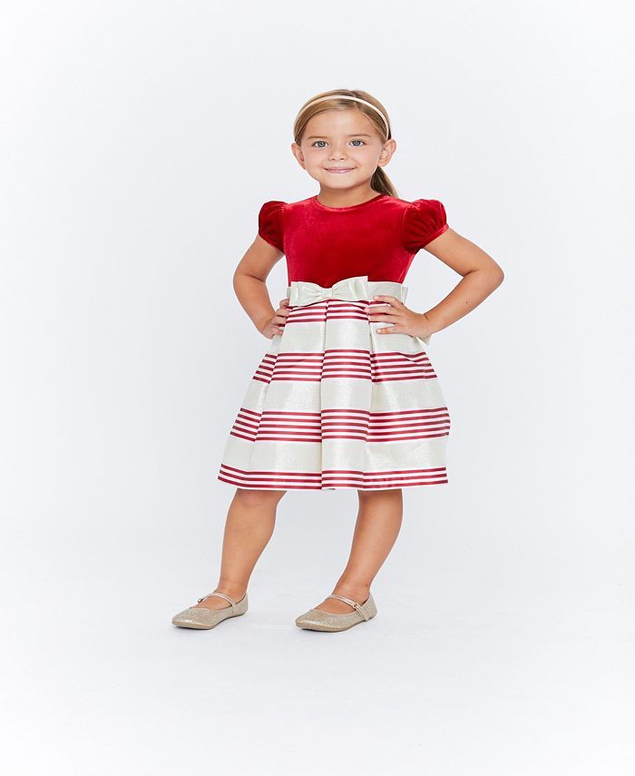 Toddler Girls Jacquard Stripe Waistline Dress with Lame Bow | Macys (US)