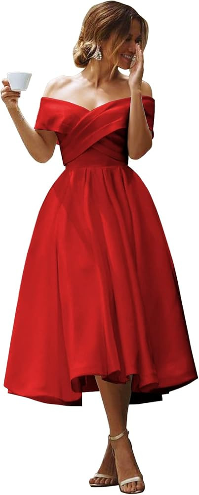 GUKARLEED Women's Off Shoulder Prom Dresses Backless Ruched Satin Formal Evening Ball Gowns Weddi... | Amazon (US)