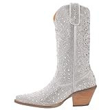 Dingo Womens Silver Dollar Rhinestone Round Toe Pull On Casual Boots Mid Calf Mid Heel 2-3" - Silver - Size 11 M | Amazon (US)