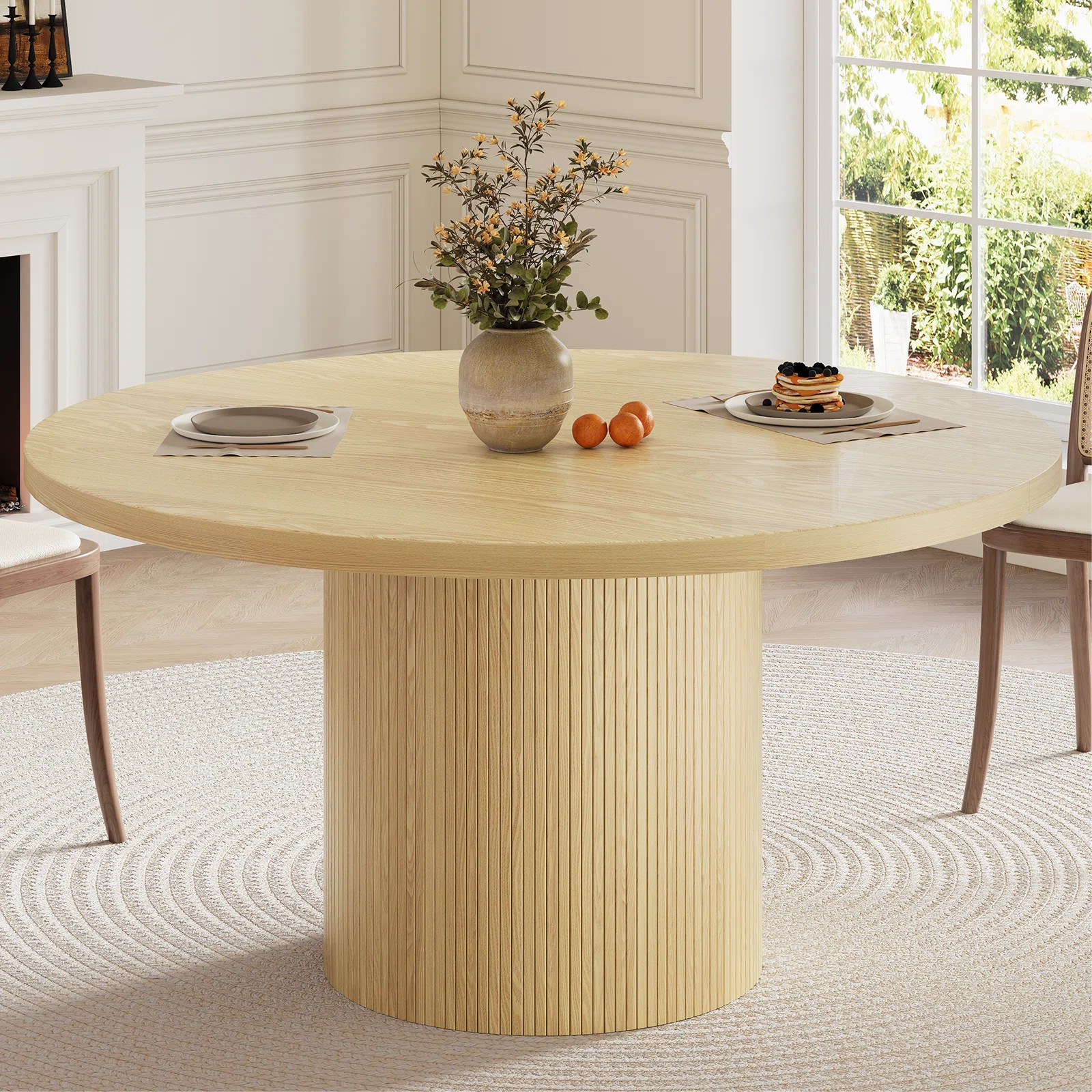 47.2'' Round Dining Table, Kitchen Table With Wood Strip Base For Kitchen Living Room | Wayfair North America