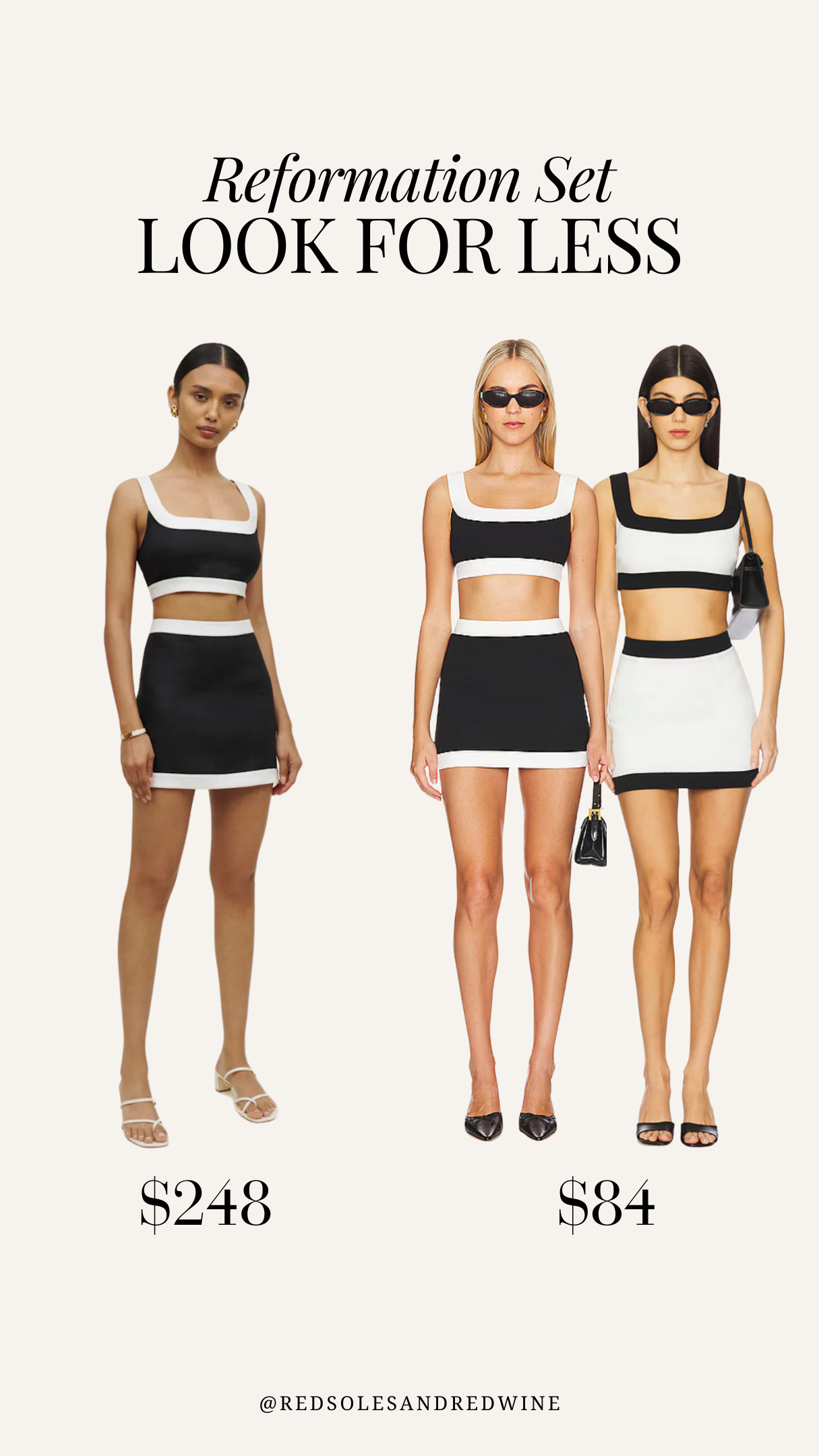Reformation set look for less! Black and white similar reformation set, mini skirt set 

 

#LTKFindsUnder100 #LTKStyleTip