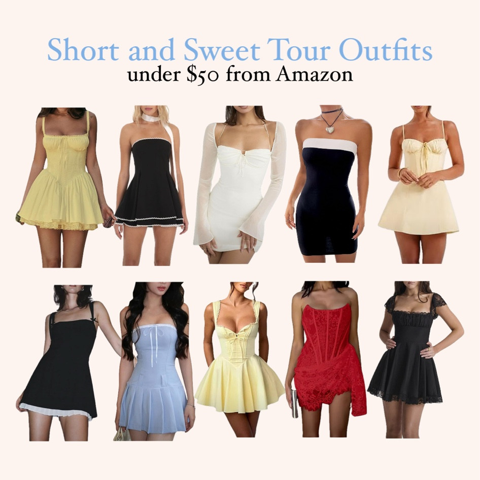 SHORT N SWEET TOUR OUTFITS FROM AMAZON

going out, party outfit, sequin outfit, black and white lace dress, white dress, black dress, pink dress, blue dress,

#LTKFindsUnder50