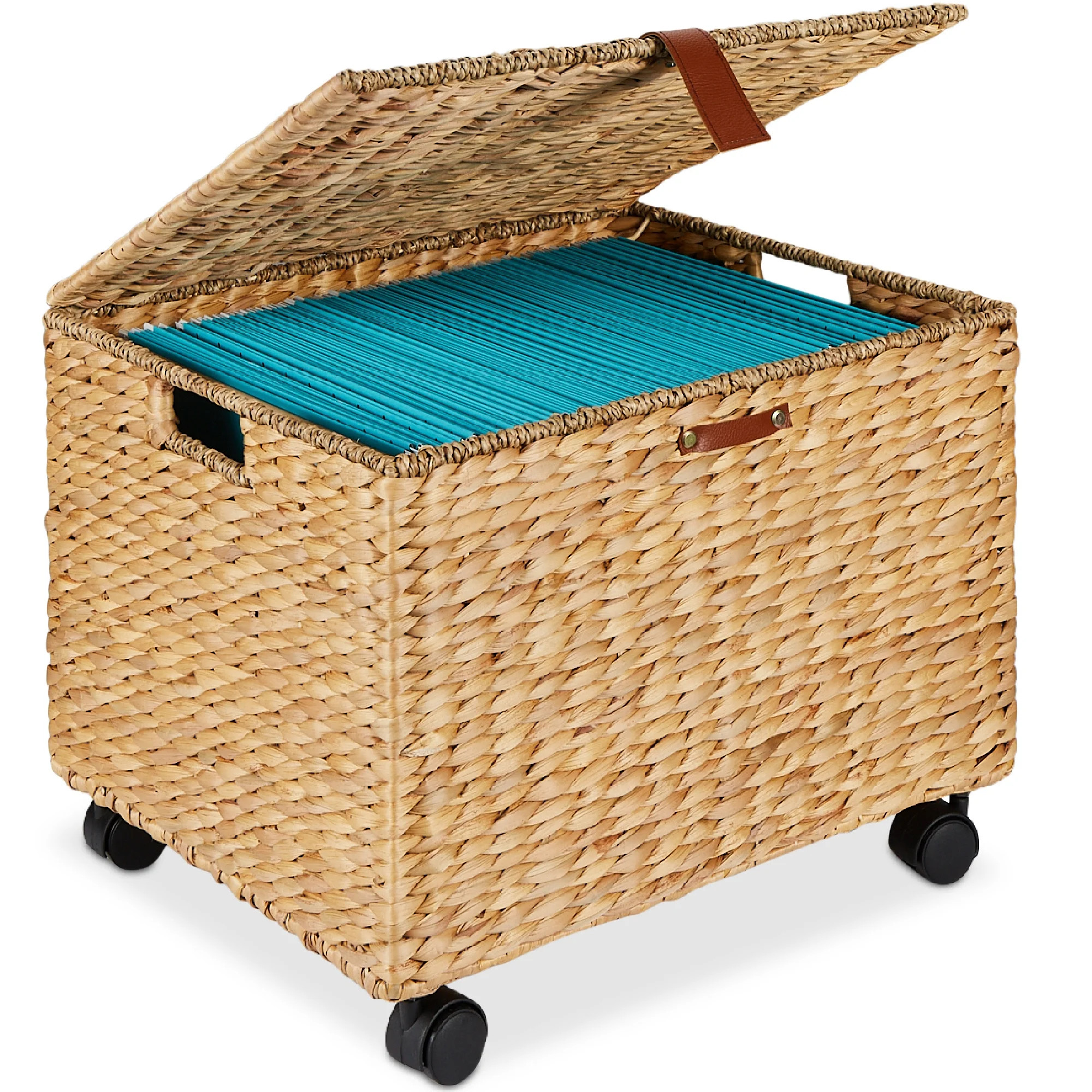 Best Choice Products Hyacinth Rolling Filing Cabinet Mobile Organizer Storage Basket w/ Lid Locking Wheels - Natural | Walmart (US)
