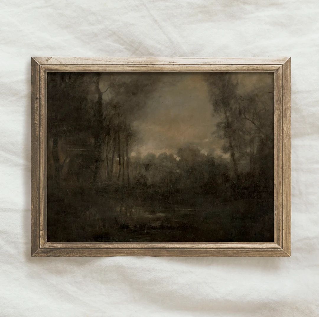 Vintage Moody Abstract Landscape Painting / Dark Wall Art Digital PRINTABLE / Antique Rustic Fore... | Etsy (US)