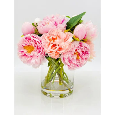 French Pink Peonies Arrangement, Artificial Faux Floral Centerpiece | Wayfair North America