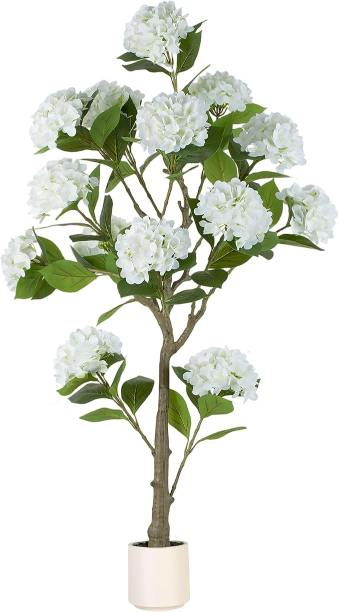 BLOSMON White Hydrangea Artificial Trees: 5ft Real Touch Faux Hydrangeas Flower Tree with Pot for... | Amazon (US)