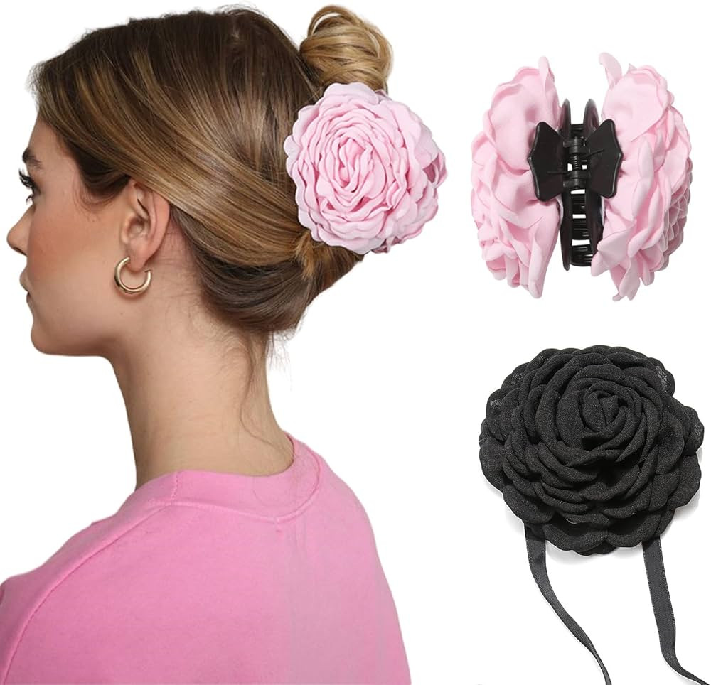 WELROG 2PCS Flower Hair Clips and Flower Choker Set for Women,Large Rose Flower Hair Claw Clips F... | Amazon (US)