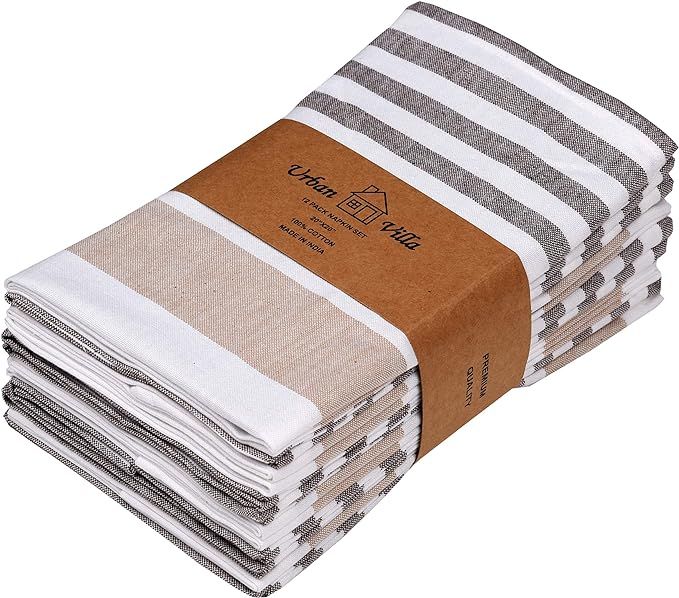 Urban Villa Horizontal Stripes Set of 12 Dinner Napkins (20X20 Inches) 100% Cotton Premium Over S... | Amazon (US)