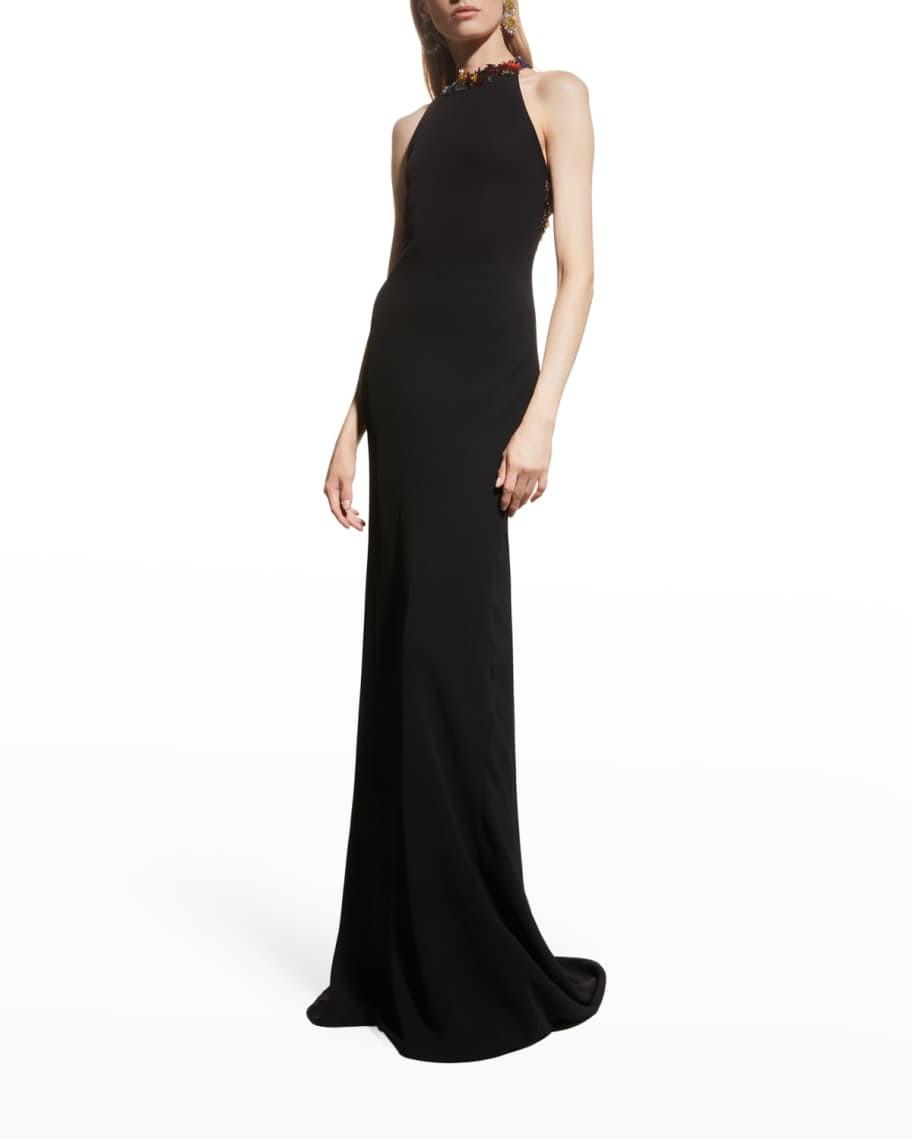 Oscar de la Renta Floral Crystal Embellished Gown | Neiman Marcus